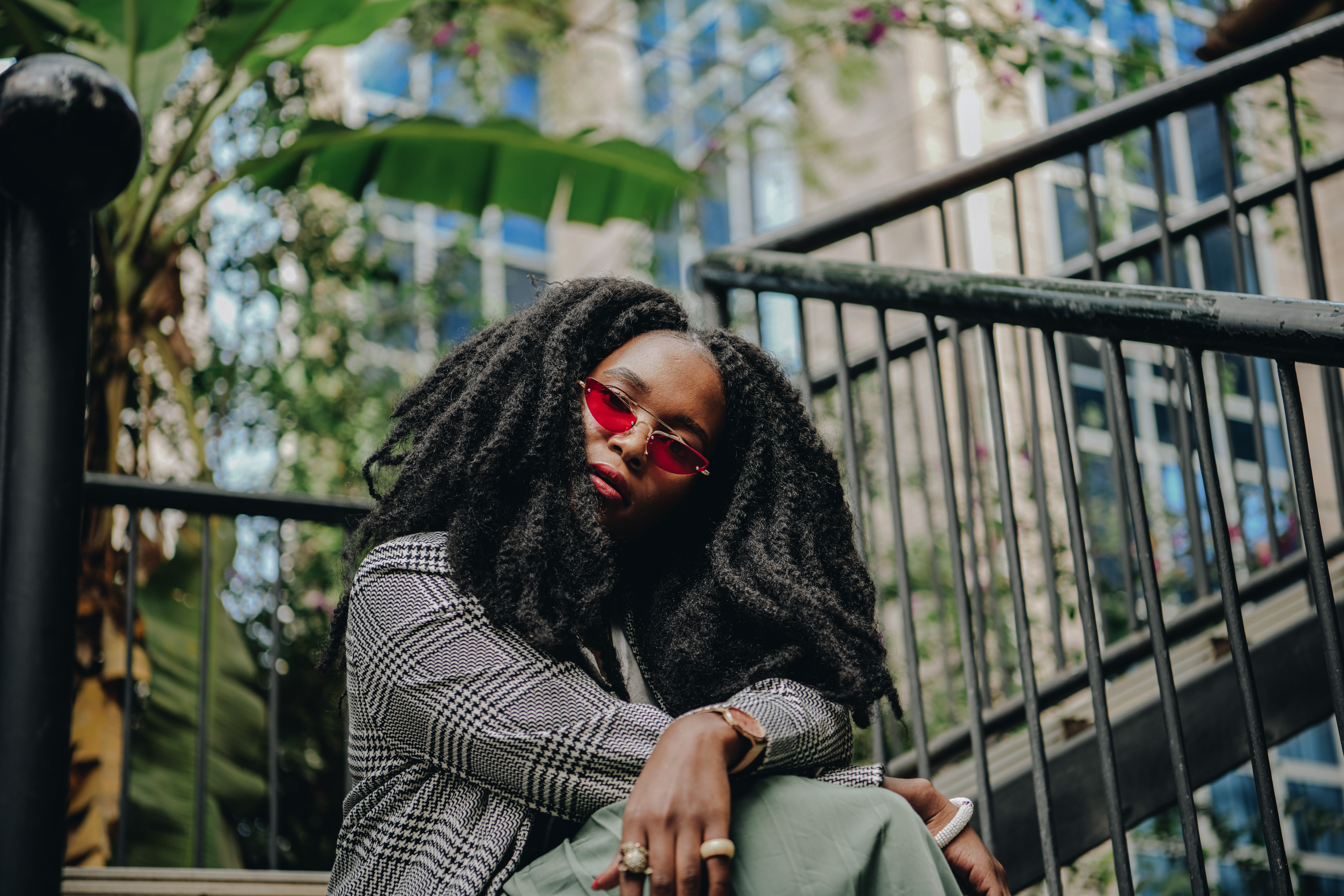 Kadenyi, Fashion blogger, black, african, model, natural hair, marley hair, red sunglasses green plaid skirt, NASA tshirt, black sock boots, plaid jacket. red bag, DKNY, Mango, red belt (10)